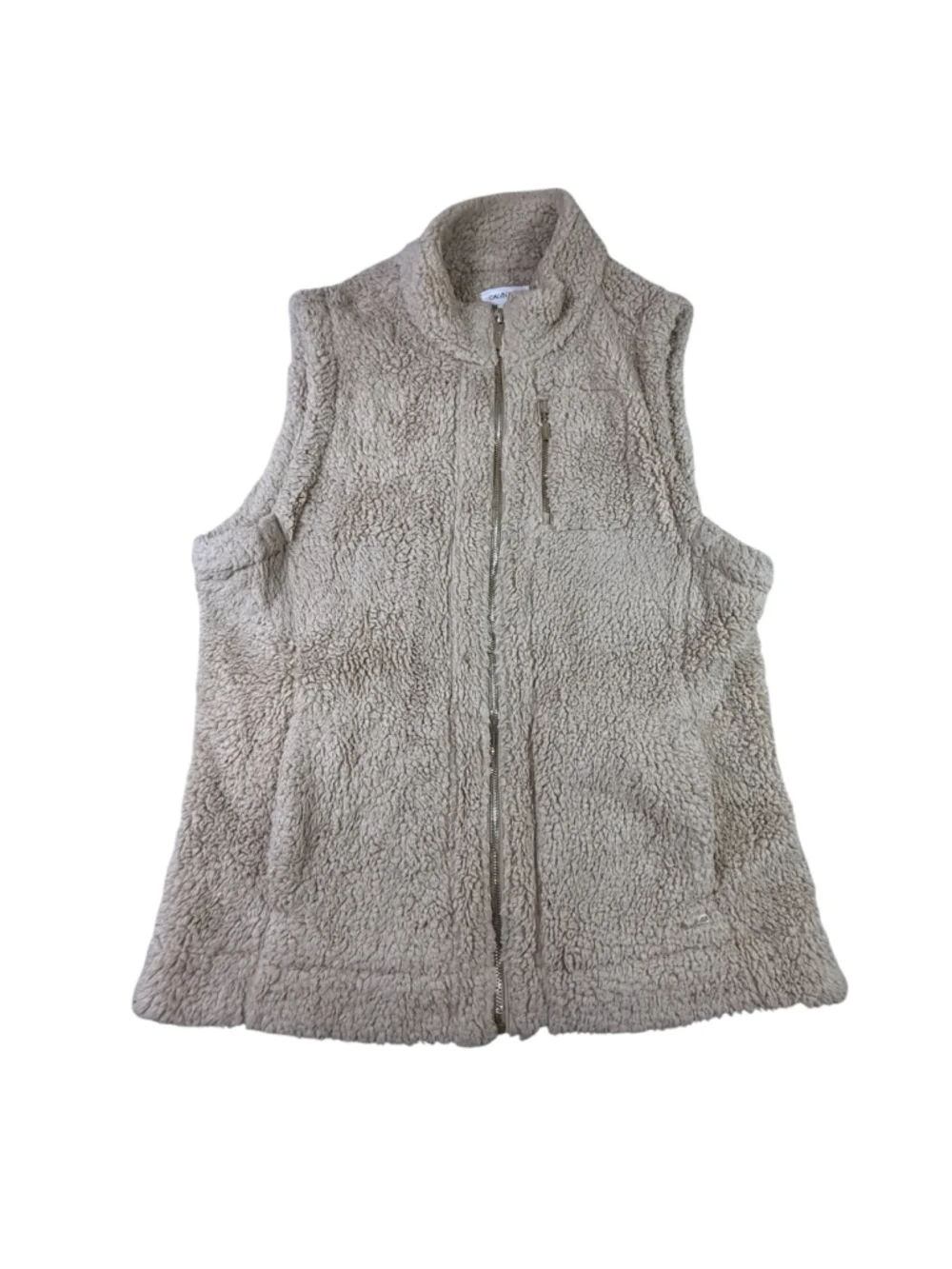 Calvin Klein Sherpa Fleece Vest Women’s Medium Beige Full Zip Cozy Layering Jack